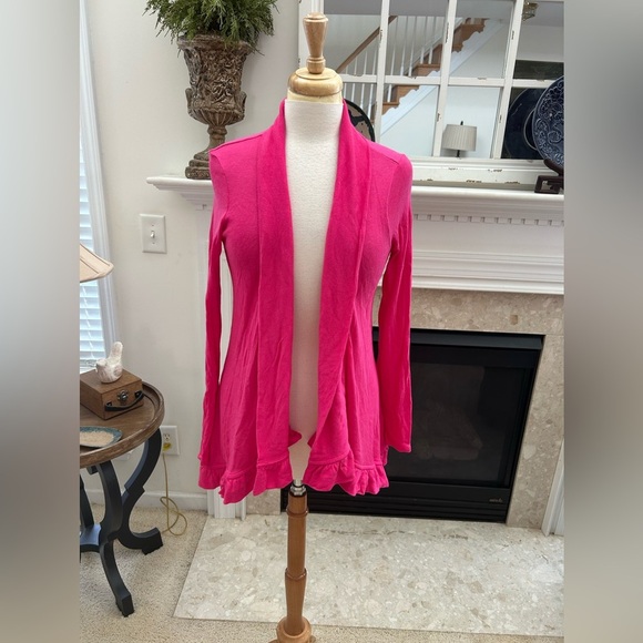 Lilly Pulitzer Sweaters - Lilly Pulitzer Pink Open Front Ruffle Hem Cardigan Sweater